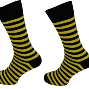 Mens 2 Pair Pack Black/Yellow Thin Striped Retro Socks